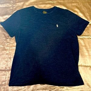 POLO RALPH LAUREN‼️ Men's Size Large, Heather Blue, Slim Fit T-shirt White Logo.